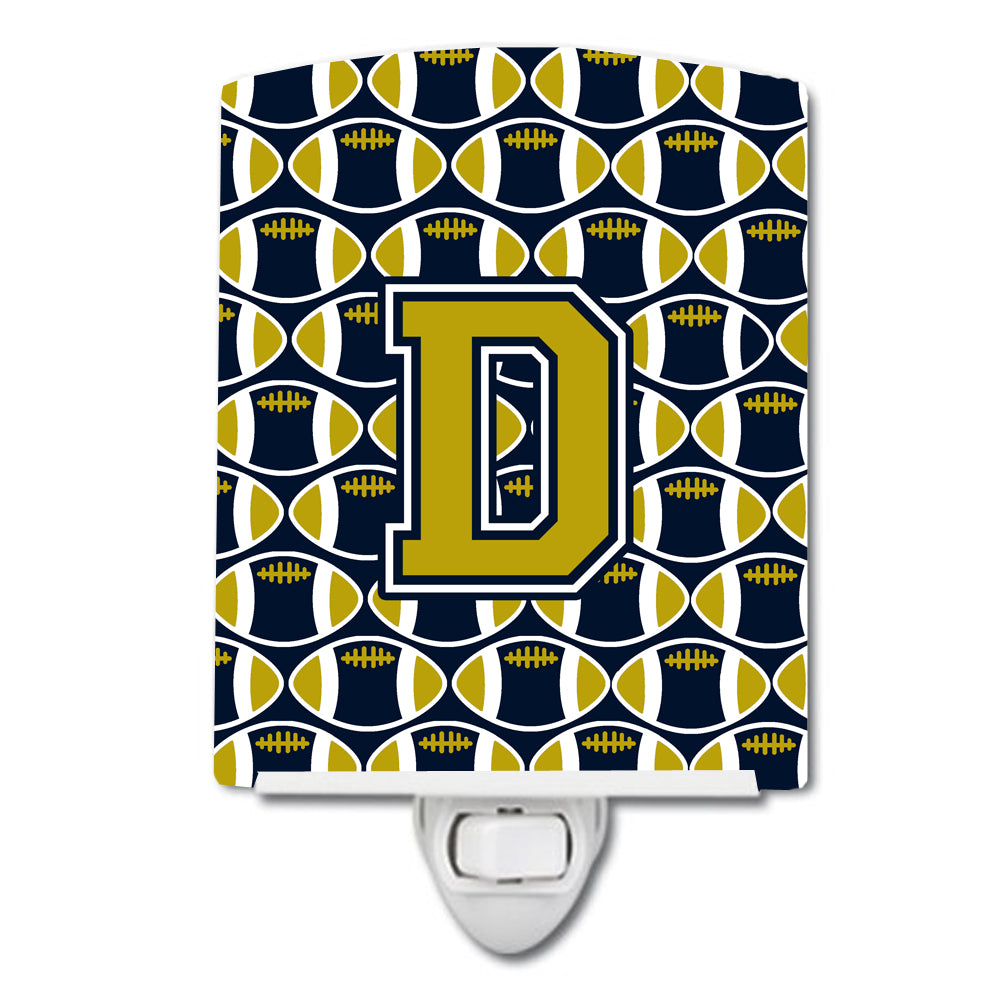 Letter D Football Blue and Gold Ceramic Night Light CJ1074-DCNL - the-store.com