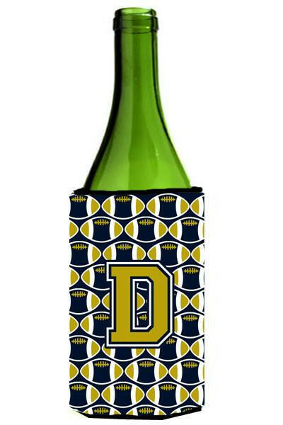 Letter D Football Blue and Gold Wine Bottle Beverage Insulator Hugger CJ1074-DLITERK by Caroline&#39;s Treasures