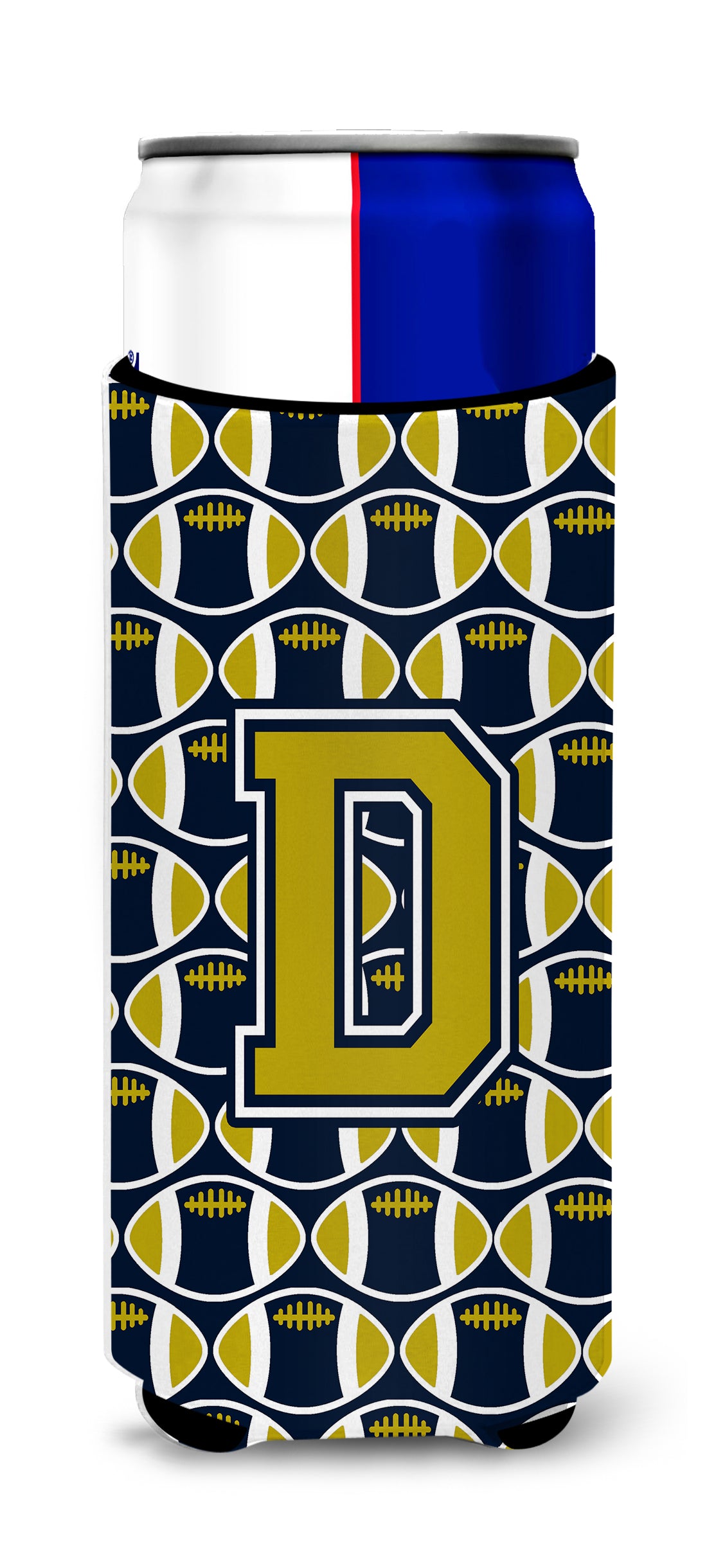 Letter D Football Blue and Gold Ultra Beverage Insulators for slim cans CJ1074-DMUK