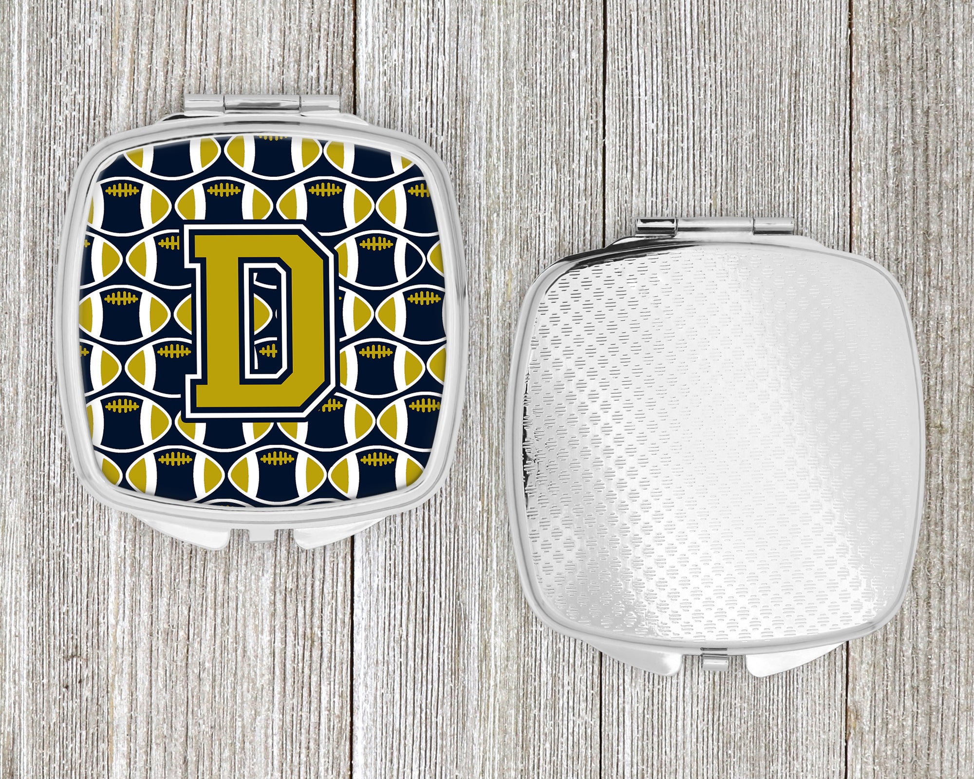 Letter D Football Blue and Gold Compact Mirror CJ1074-DSCM
