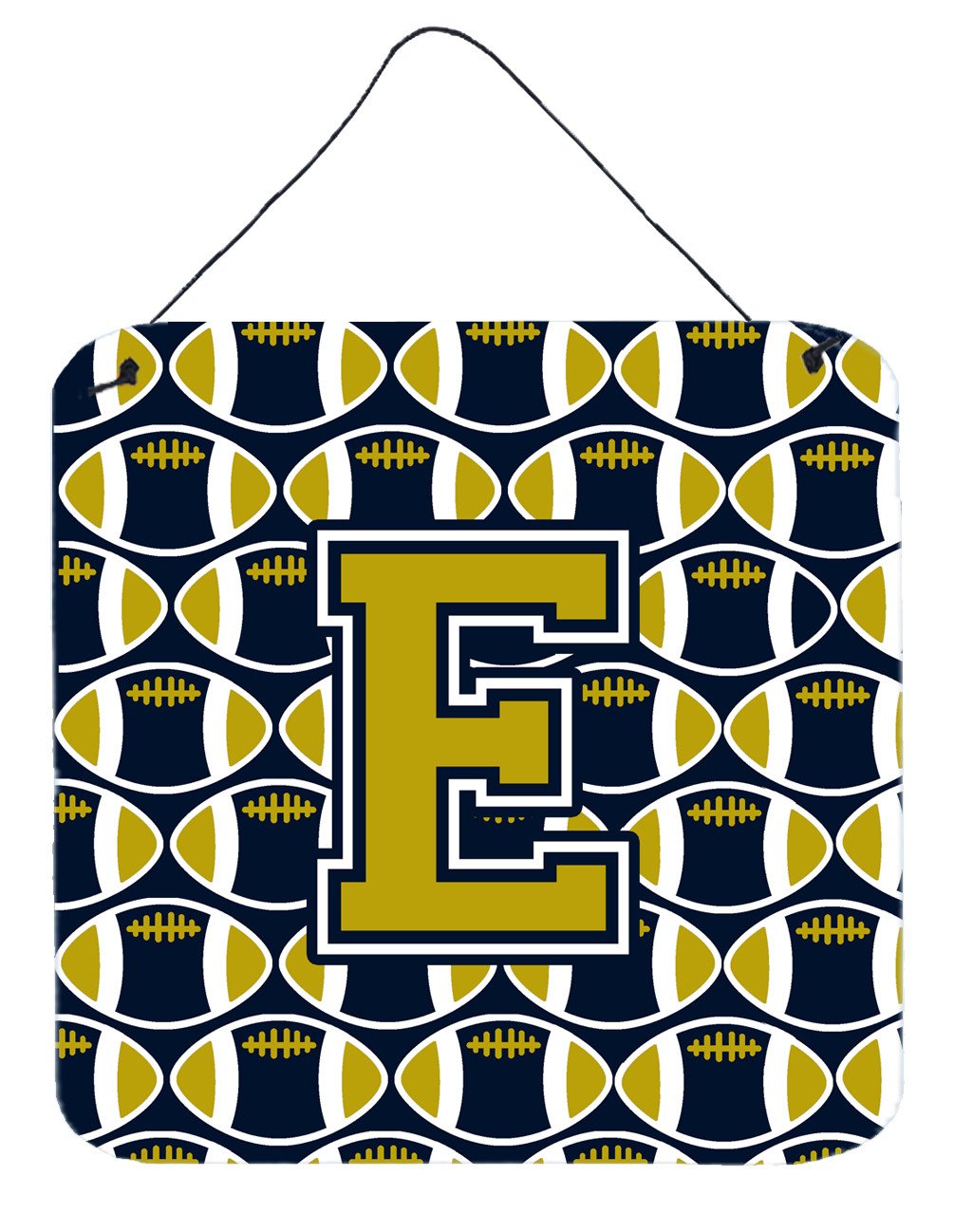 Letter E Football Blue and Gold Wall or Door Hanging Prints CJ1074-EDS66 by Caroline&#39;s Treasures