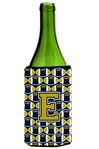 Letter E Football Blue and Gold Wine Bottle Beverage Insulator Hugger CJ1074-ELITERK by Caroline&#39;s Treasures