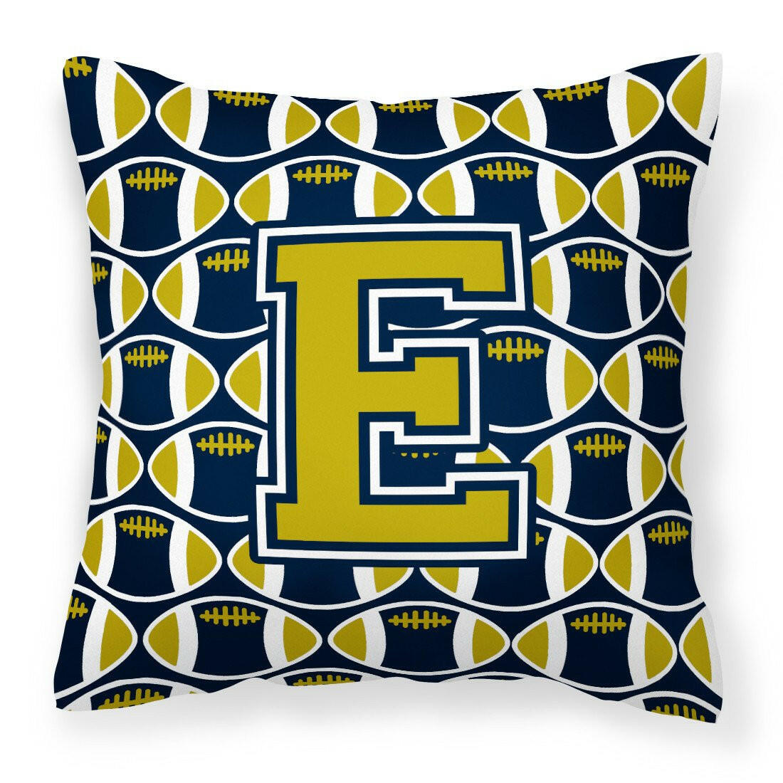 Letter E Football Blue and Gold Fabric Decorative Pillow CJ1074-EPW1414 by Caroline&#39;s Treasures