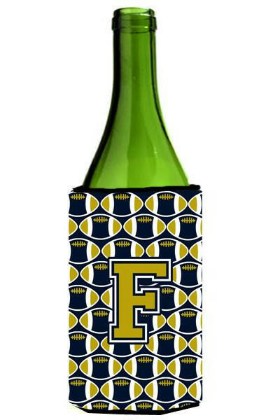 Letter F Football Blue and Gold Wine Bottle Beverage Insulator Hugger CJ1074-FLITERK by Caroline&#39;s Treasures