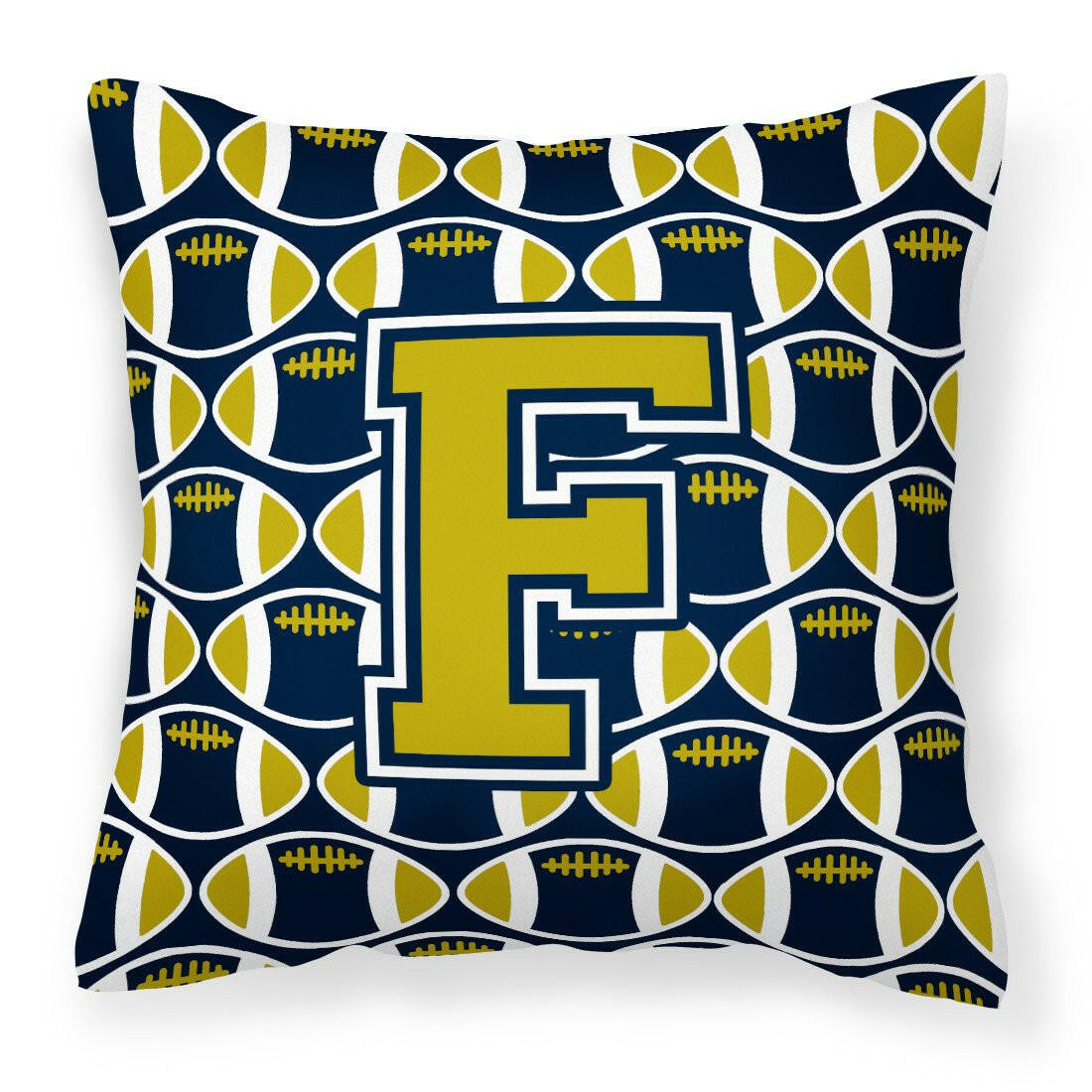 Letter F Football Blue and Gold Fabric Decorative Pillow CJ1074-FPW1414 by Caroline&#39;s Treasures