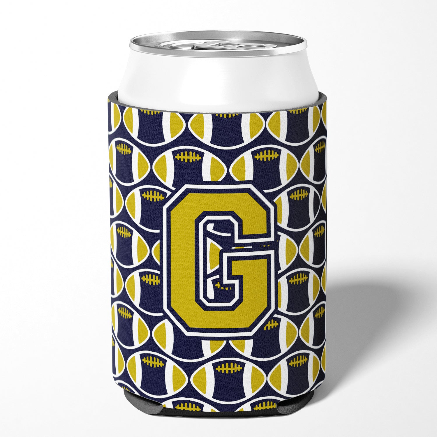 Letter G Football Blue and Gold Can or Bottle Hugger CJ1074-GCC.