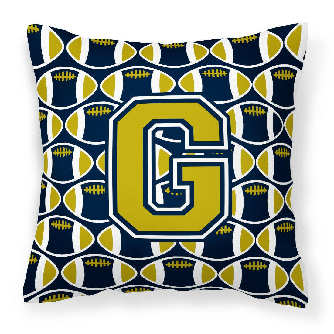 Letter G Football Blue and Gold Fabric Decorative Pillow CJ1074-GPW1414 by Caroline&#39;s Treasures