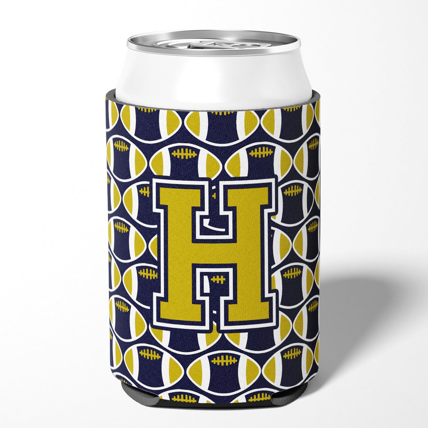 Letter H Football Blue and Gold Can or Bottle Hugger CJ1074-HCC.