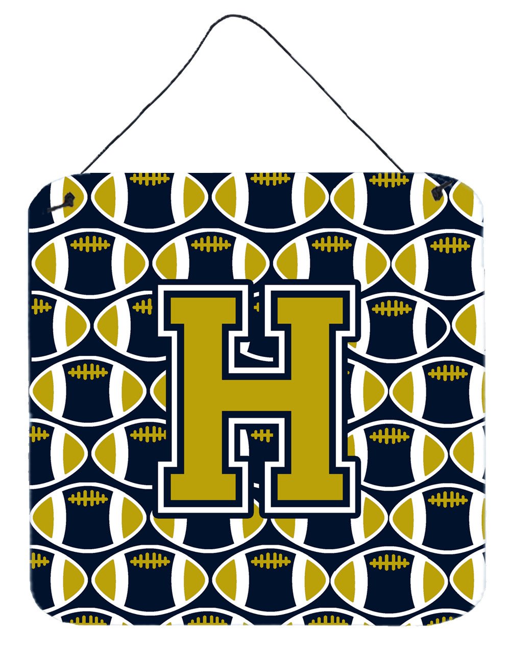 Letter H Football Blue and Gold Wall or Door Hanging Prints CJ1074-HDS66 by Caroline&#39;s Treasures