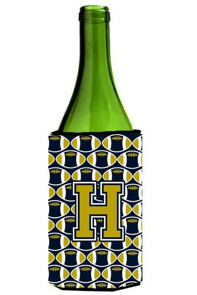 Letter H Football Blue and Gold Wine Bottle Beverage Insulator Hugger CJ1074-HLITERK by Caroline's Treasures