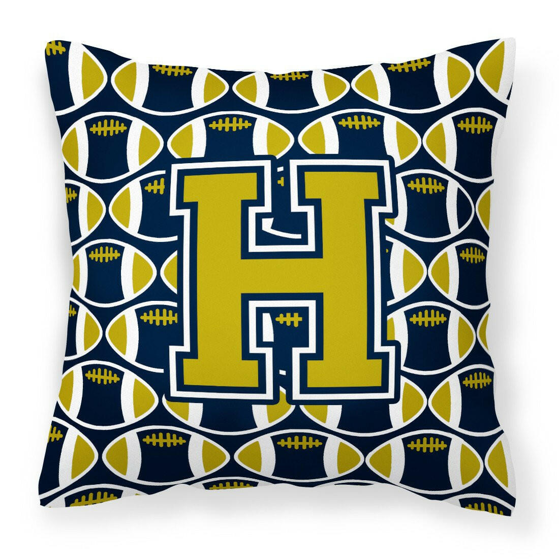 Letter H Football Blue and Gold Fabric Decorative Pillow CJ1074-HPW1414 by Caroline&#39;s Treasures