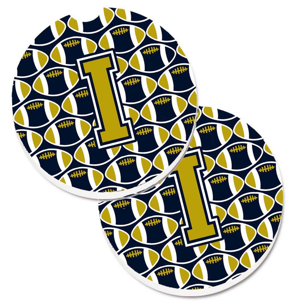 Letter I Football Blue and Gold Set of 2 Cup Holder Car Coasters CJ1074-ICARC by Caroline's Treasures