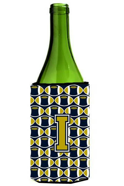 Letter I Football Blue and Gold Wine Bottle Beverage Insulator Hugger CJ1074-ILITERK by Caroline&#39;s Treasures
