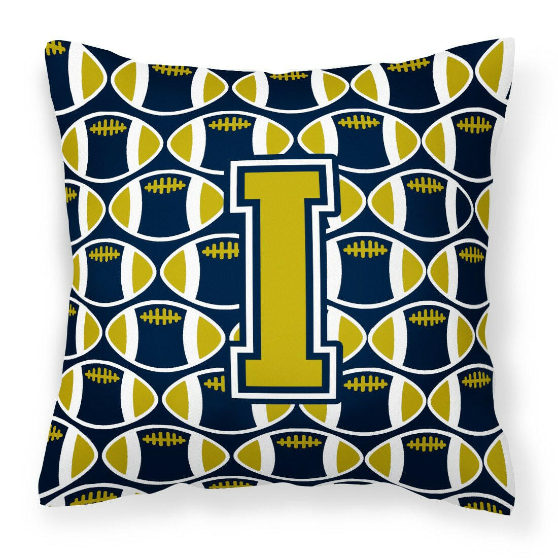 Letter I Football Blue and Gold Fabric Decorative Pillow CJ1074-IPW1414 by Caroline&#39;s Treasures