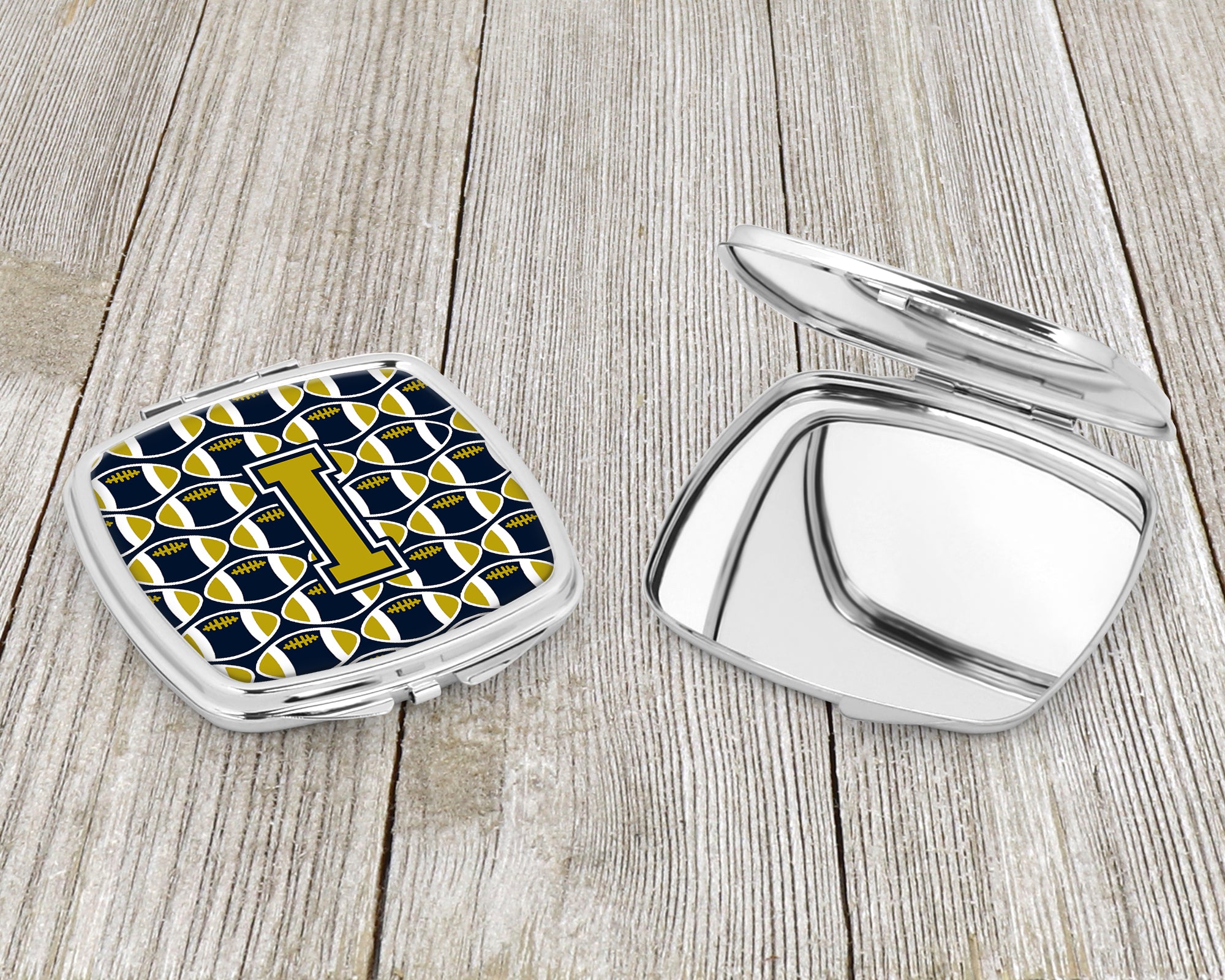 Letter I Football Blue and Gold Compact Mirror CJ1074-ISCM