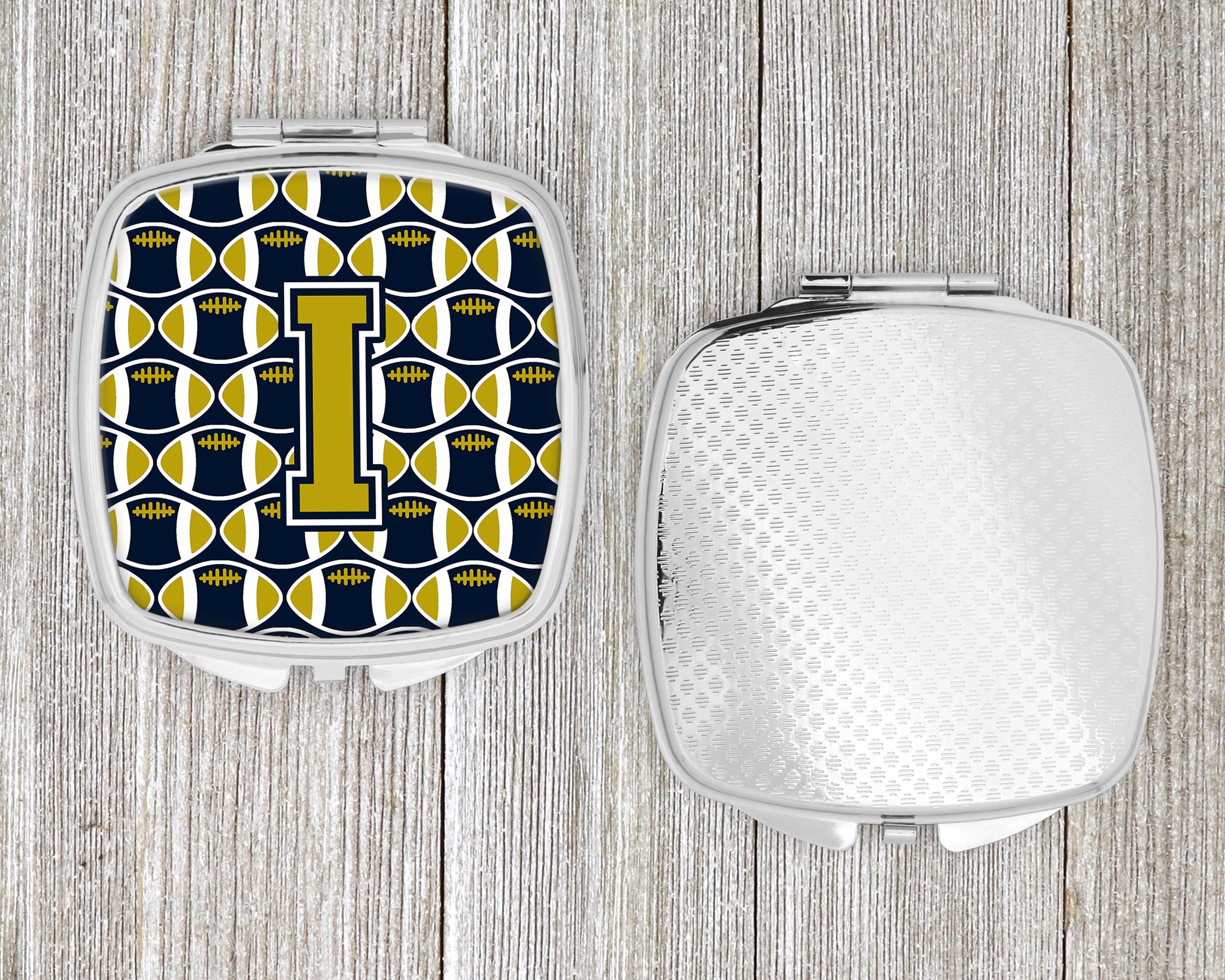 Letter I Football Blue and Gold Compact Mirror CJ1074-ISCM  the-store.com.