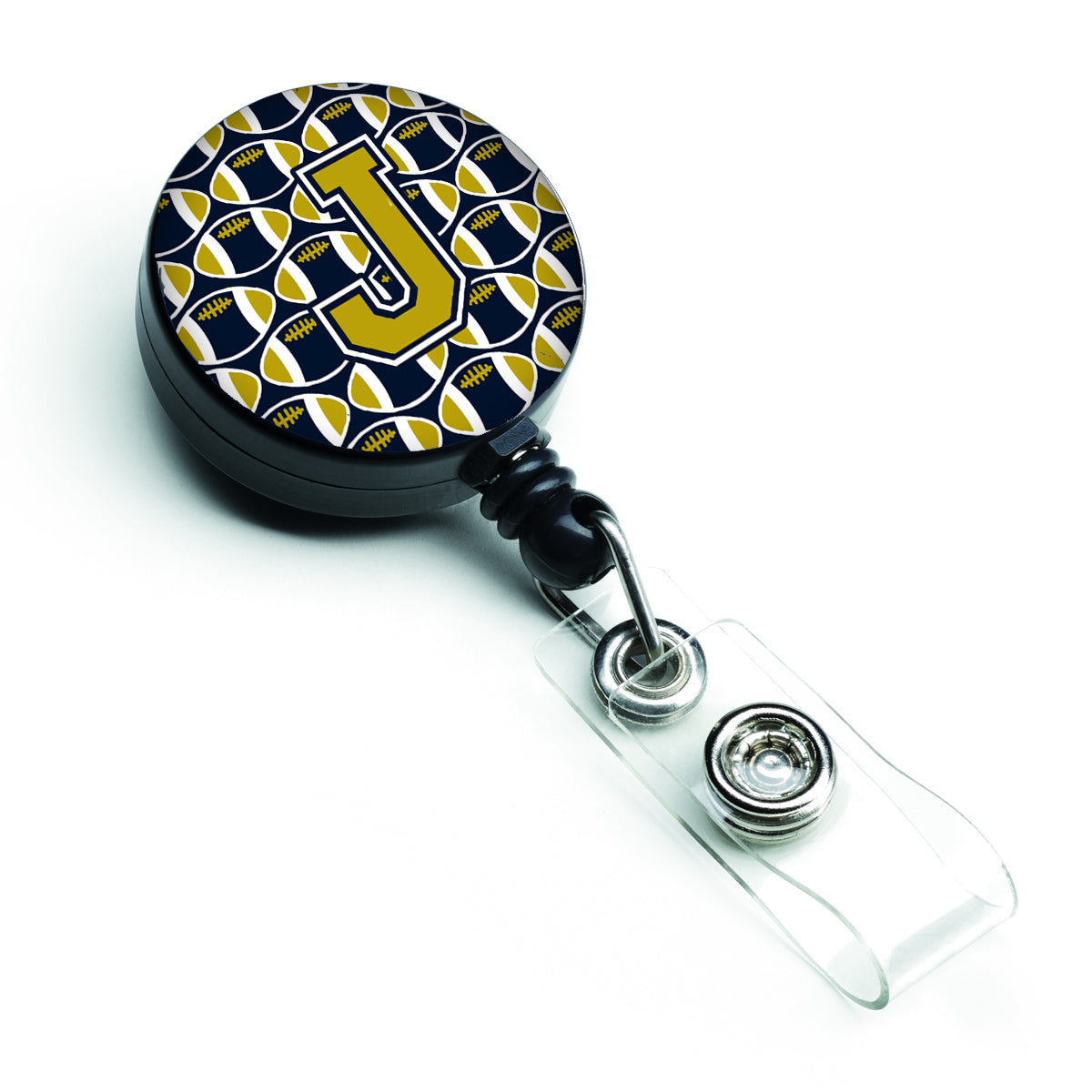 Letter J Football Blue and Gold Retractable Badge Reel CJ1074-JBR