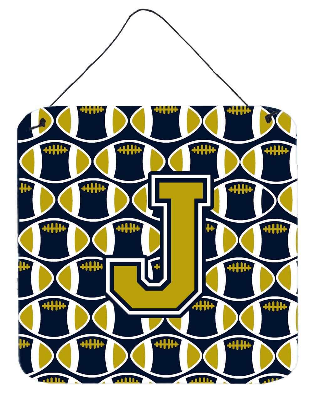 Letter J Football Blue and Gold Wall or Door Hanging Prints CJ1074-JDS66 by Caroline&#39;s Treasures