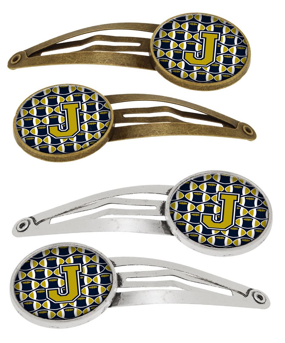 Letter J Football Blue and Gold Set of 4 Barrettes Hair Clips CJ1074-JHCS4 by Caroline's Treasures