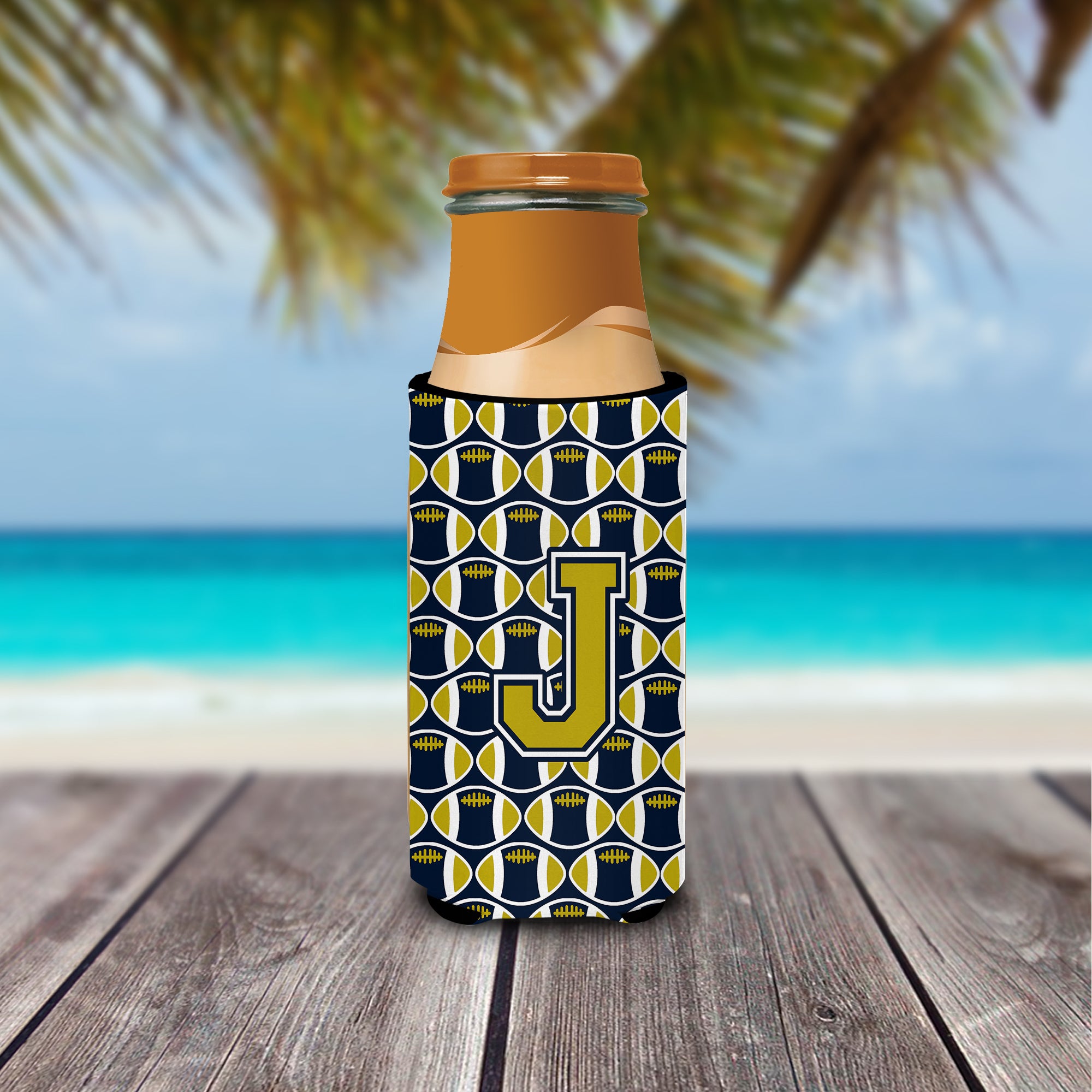 Letter J Football Blue and Gold Ultra Beverage Insulators for slim cans CJ1074-JMUK