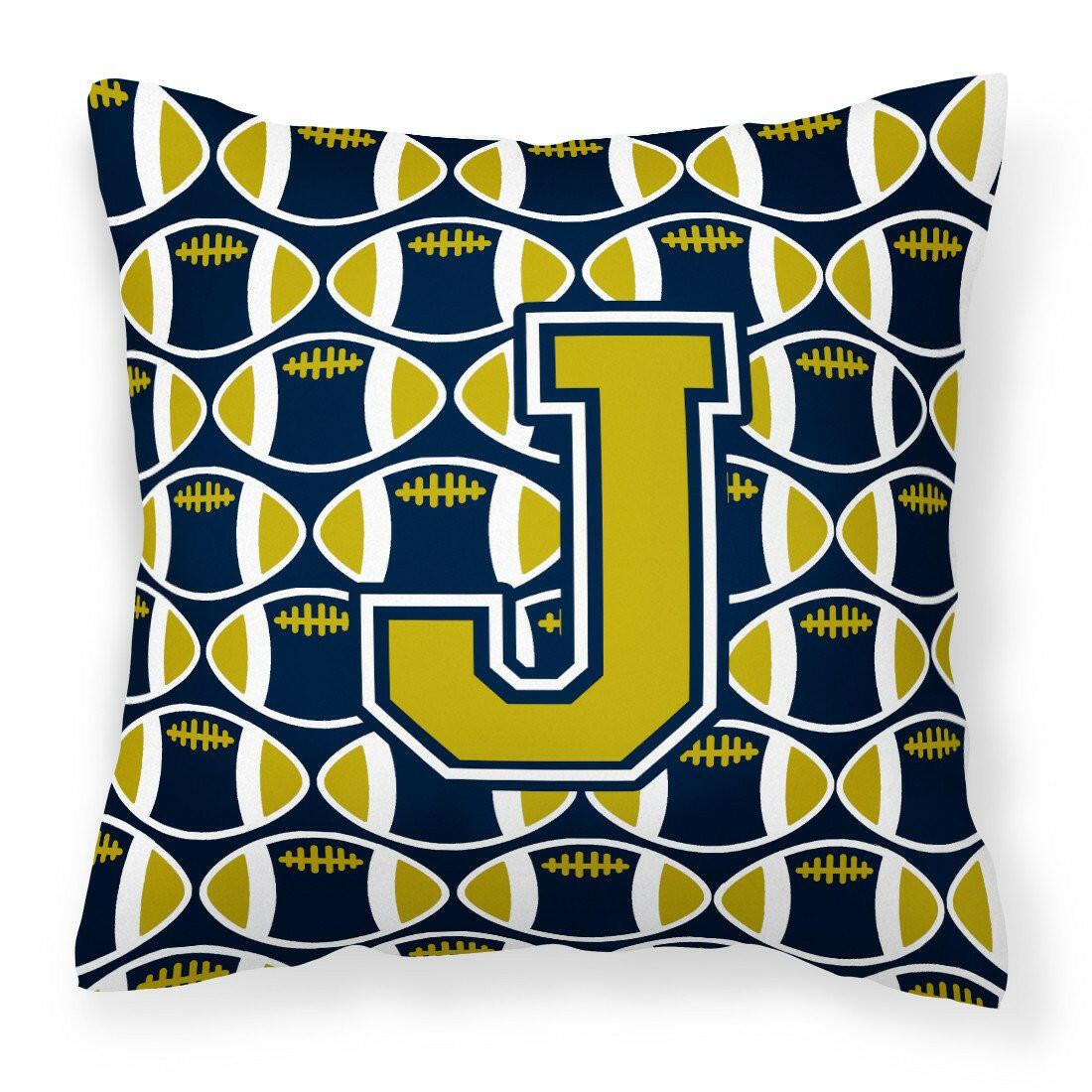 Letter J Football Blue and Gold Fabric Decorative Pillow CJ1074-JPW1414 by Caroline&#39;s Treasures