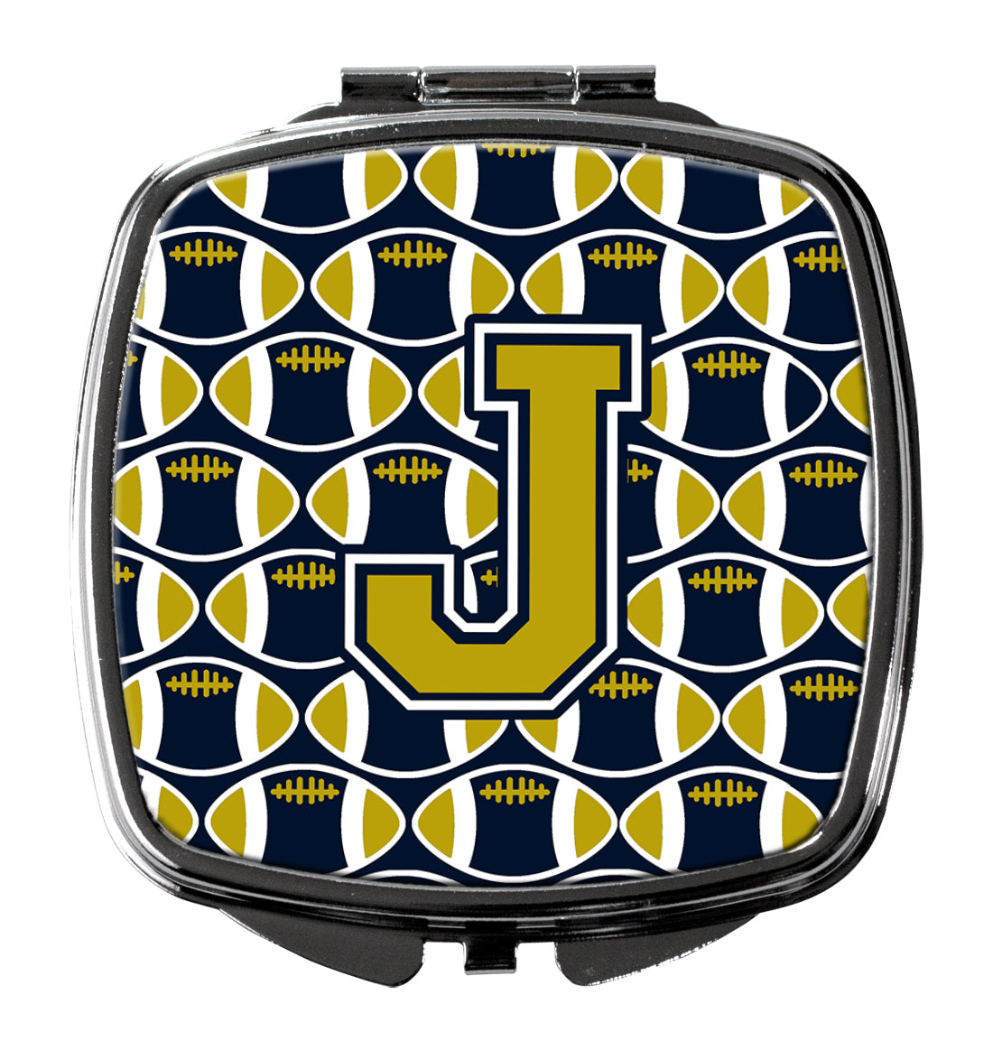 Letter J Football Blue and Gold Compact Mirror CJ1074-JSCM