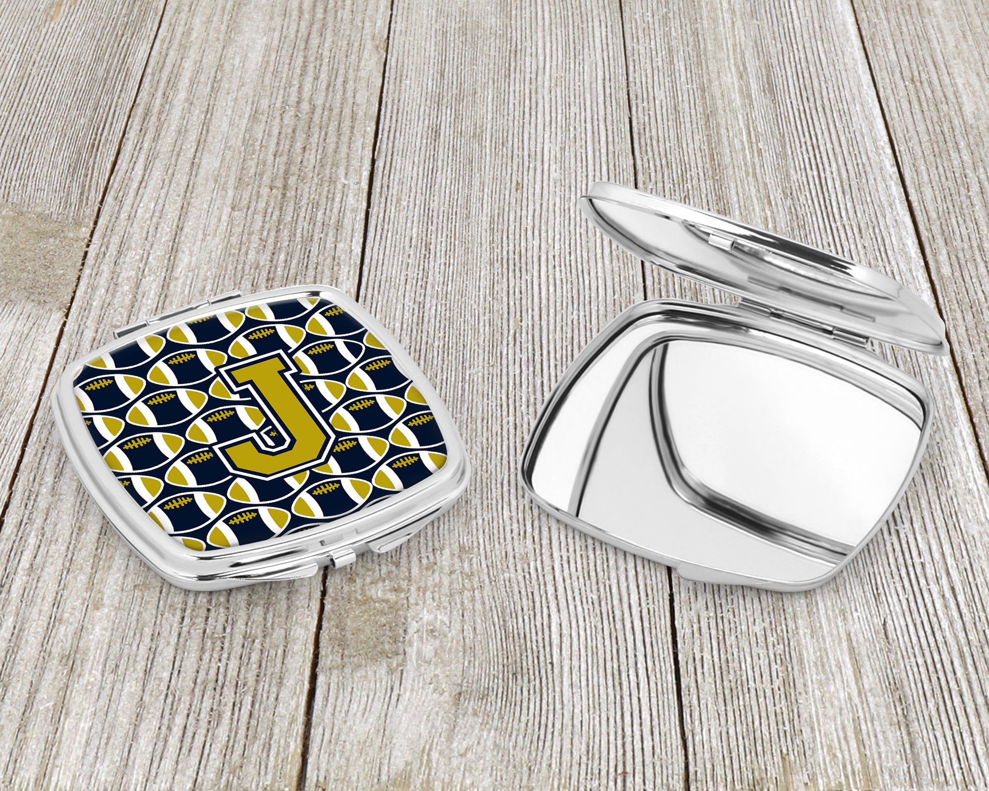 Letter J Football Blue and Gold Compact Mirror CJ1074-JSCM  the-store.com.