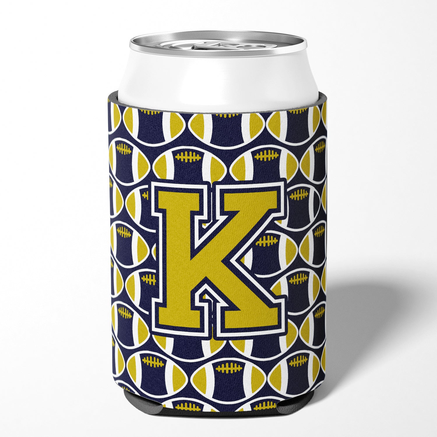 Letter K Football Blue and Gold Can or Bottle Hugger CJ1074-KCC.