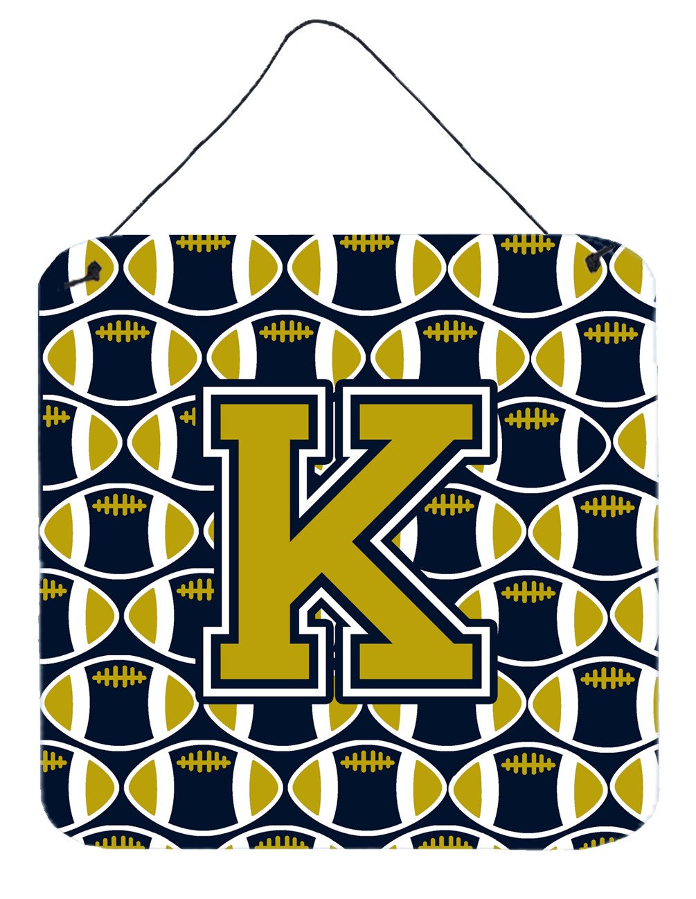 Letter K Football Blue and Gold Wall or Door Hanging Prints CJ1074-KDS66 by Caroline&#39;s Treasures