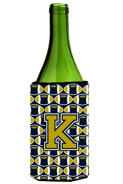 Letter K Football Blue and Gold Wine Bottle Beverage Insulator Hugger CJ1074-KLITERK by Caroline&#39;s Treasures