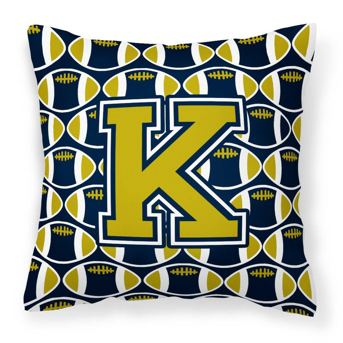 Letter K Football Blue and Gold Fabric Decorative Pillow CJ1074-KPW1414 by Caroline&#39;s Treasures