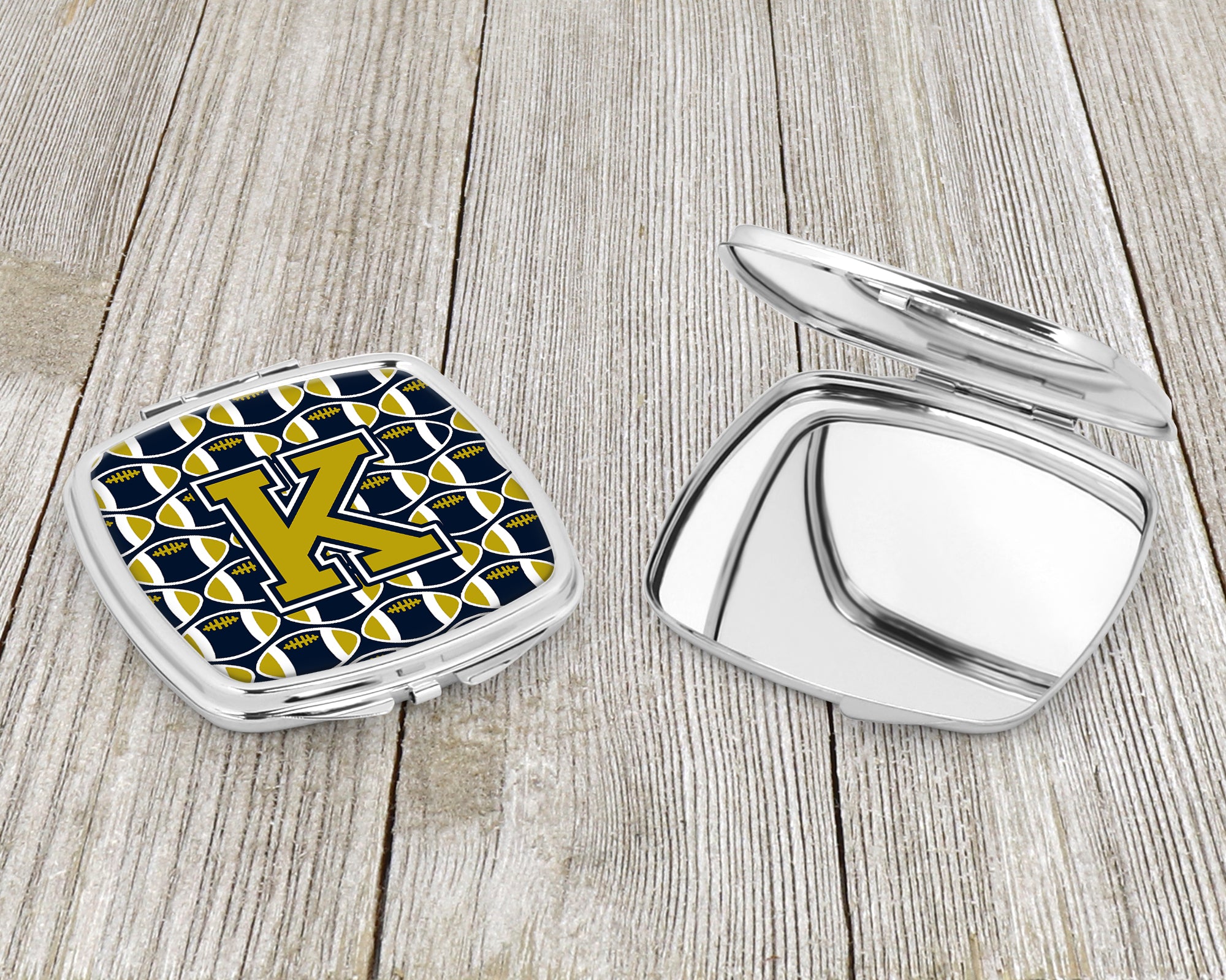 Letter K Football Blue and Gold Compact Mirror CJ1074-KSCM