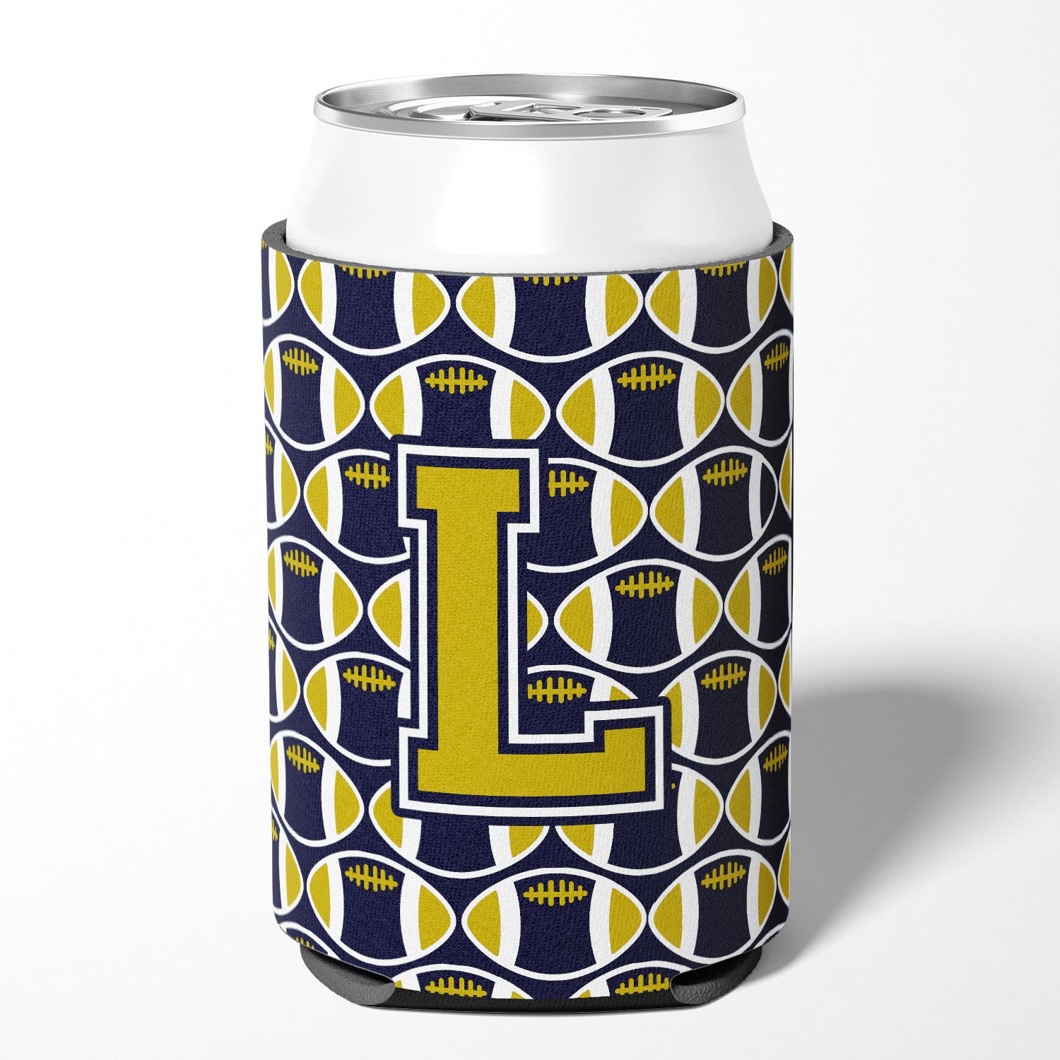 Letter L Football Blue and Gold Can or Bottle Hugger CJ1074-LCC