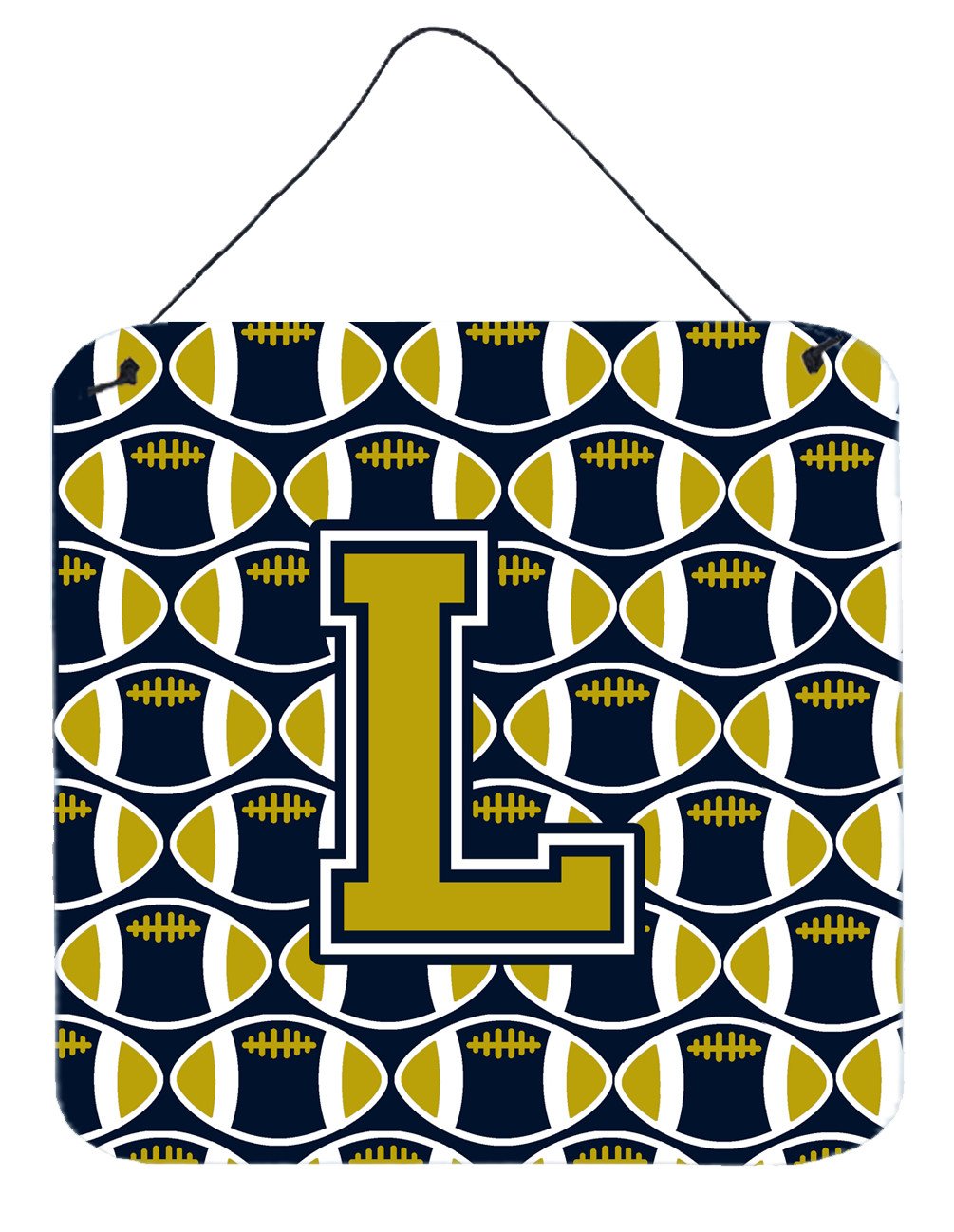 Letter L Football Blue and Gold Wall or Door Hanging Prints CJ1074-LDS66 by Caroline&#39;s Treasures