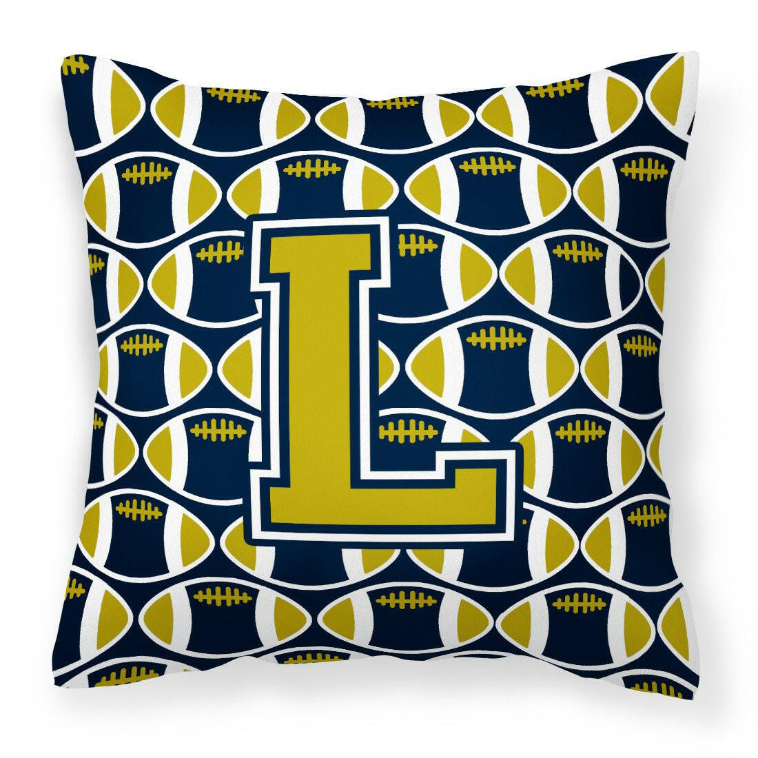 Letter L Football Blue and Gold Fabric Decorative Pillow CJ1074-LPW1414 by Caroline&#39;s Treasures