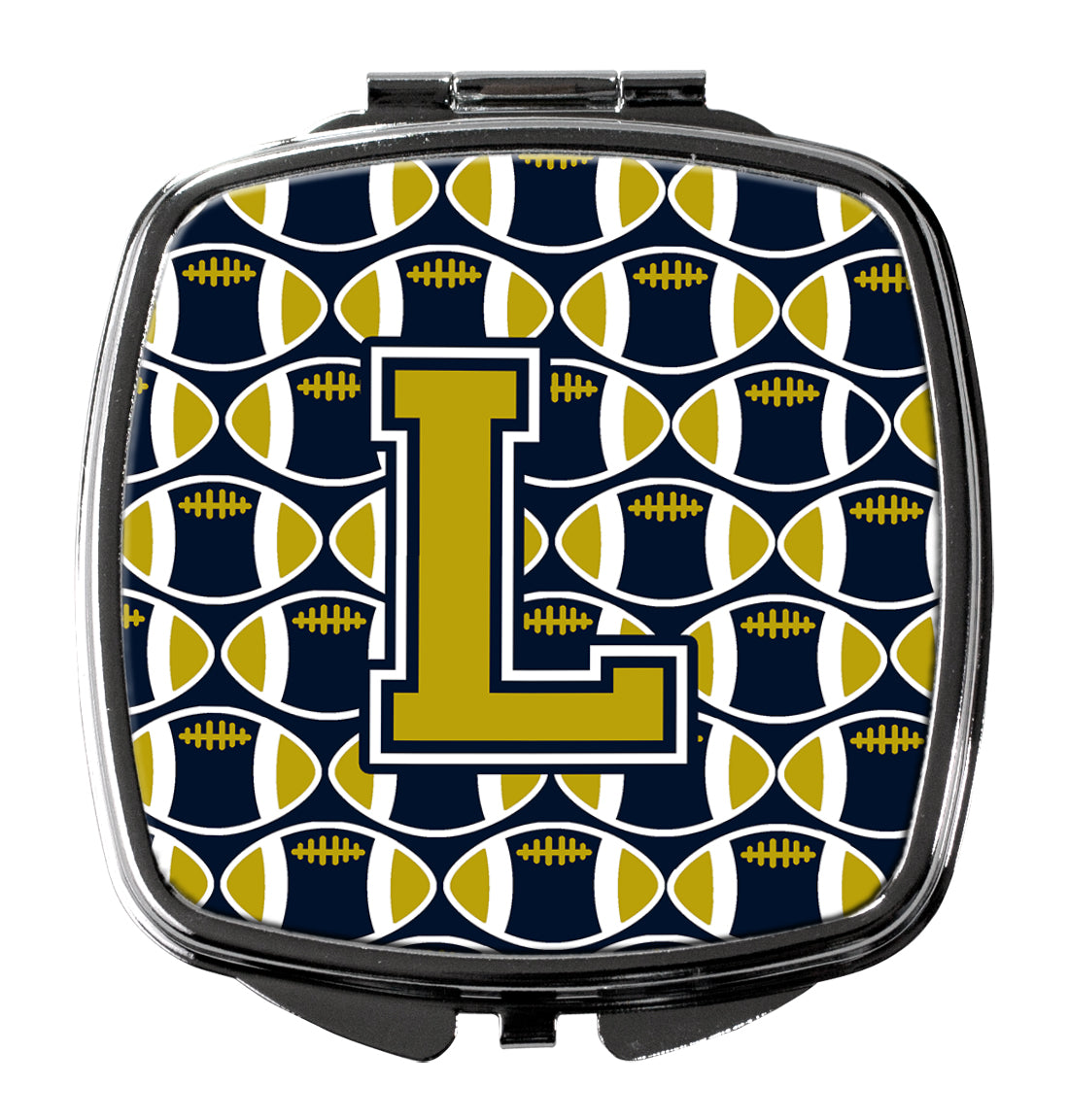 Letter L Football Blue and Gold Compact Mirror CJ1074-LSCM