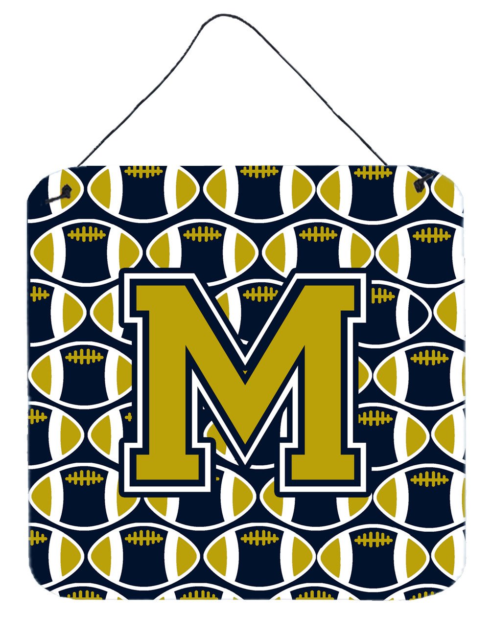 Letter M Football Blue and Gold Wall or Door Hanging Prints CJ1074-MDS66 by Caroline&#39;s Treasures