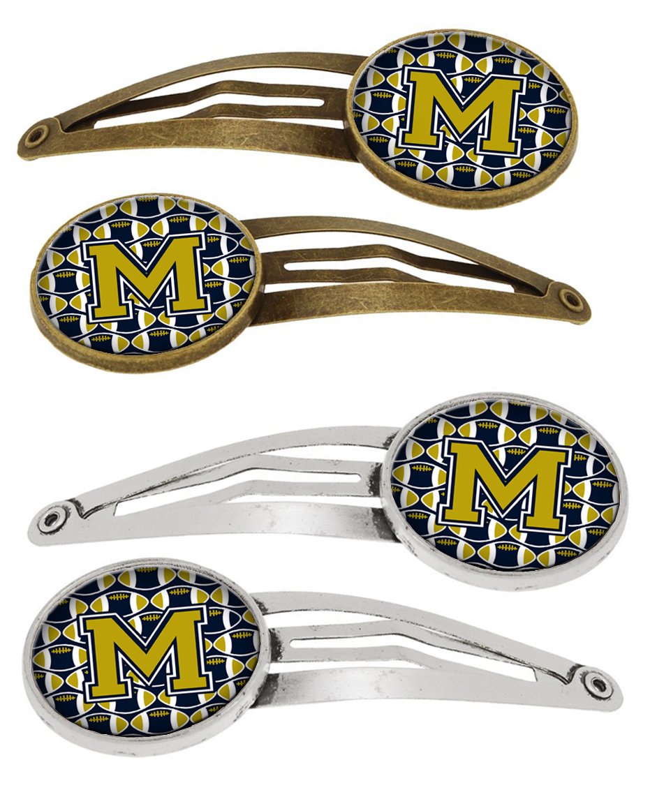 Letter M Football Blue and Gold Set of 4 Barrettes Hair Clips CJ1074-MHCS4 by Caroline&#39;s Treasures