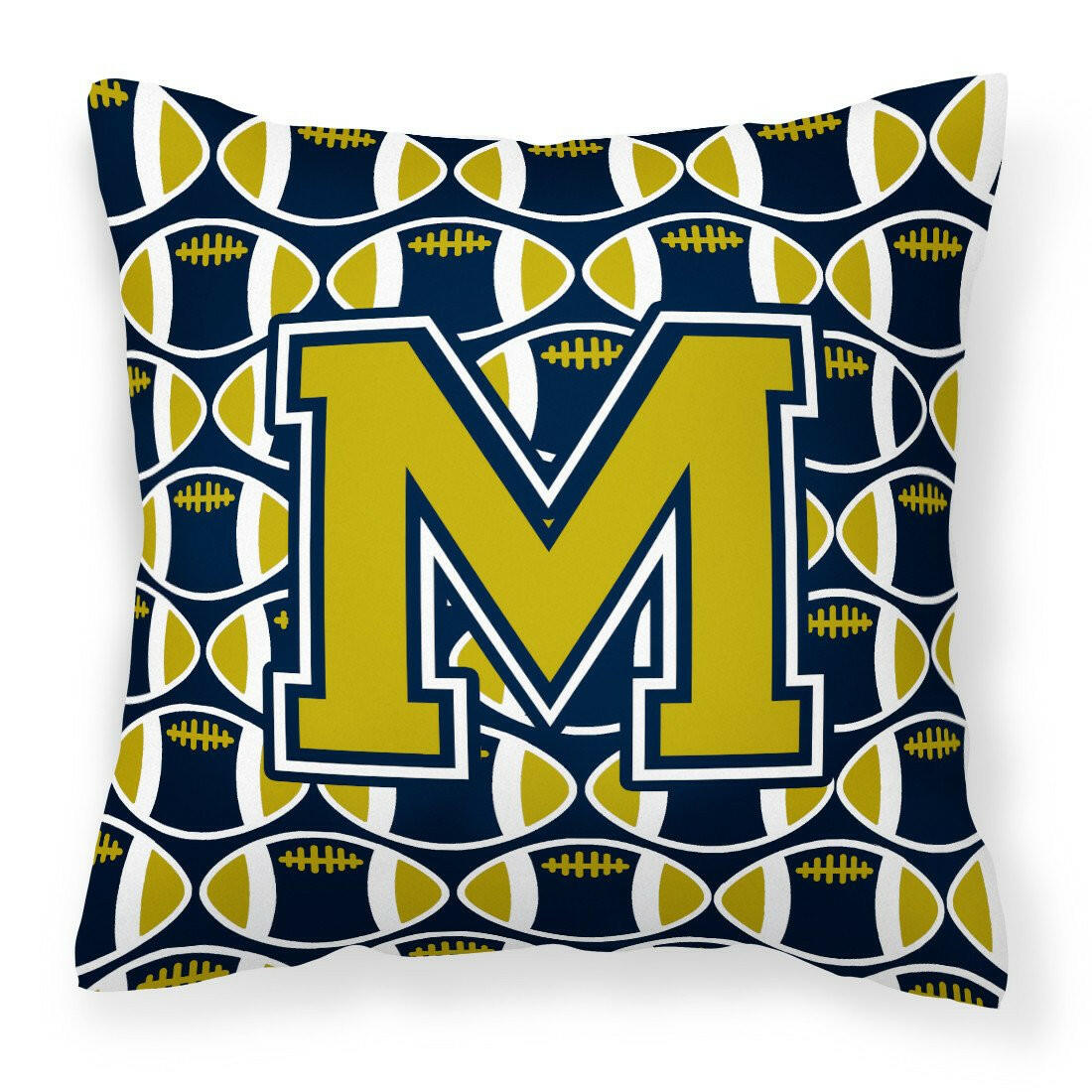 Letter M Football Blue and Gold Fabric Decorative Pillow CJ1074-MPW1414 by Caroline&#39;s Treasures