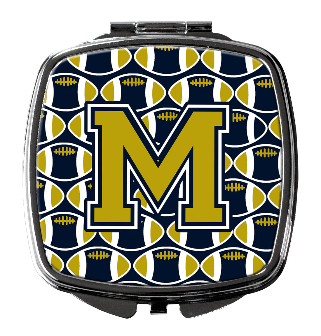 Letter M Football Blue and Gold Compact Mirror CJ1074-MSCM  the-store.com.