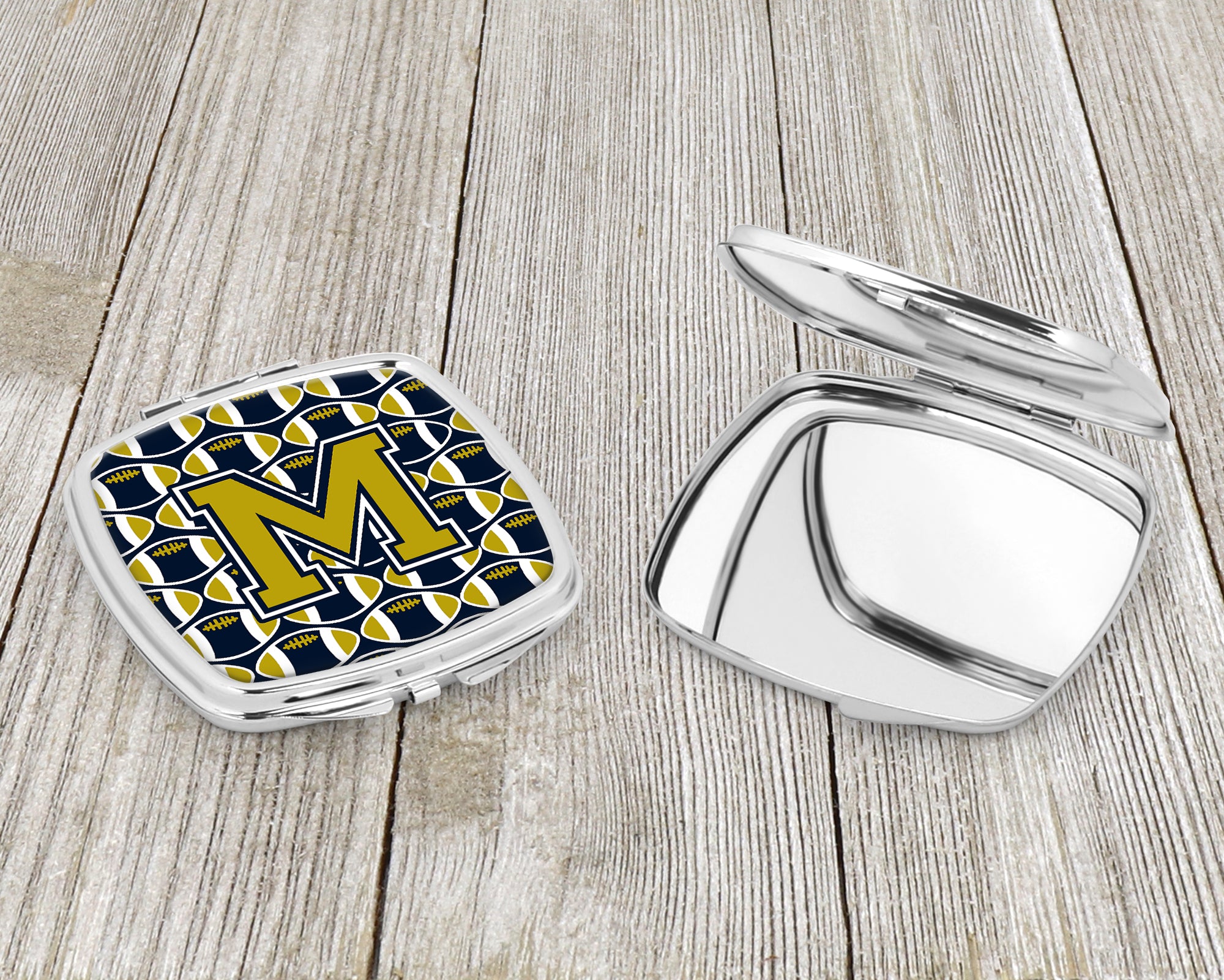Letter M Football Blue and Gold Compact Mirror CJ1074-MSCM