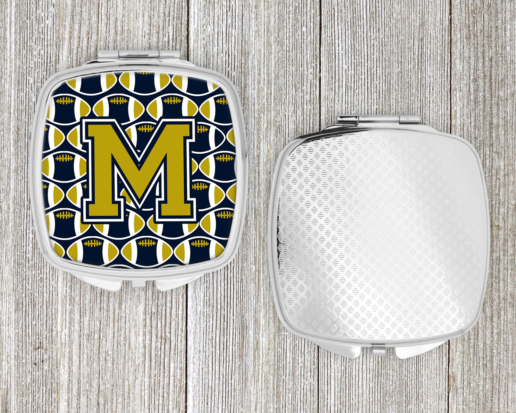 Letter M Football Blue and Gold Compact Mirror CJ1074-MSCM