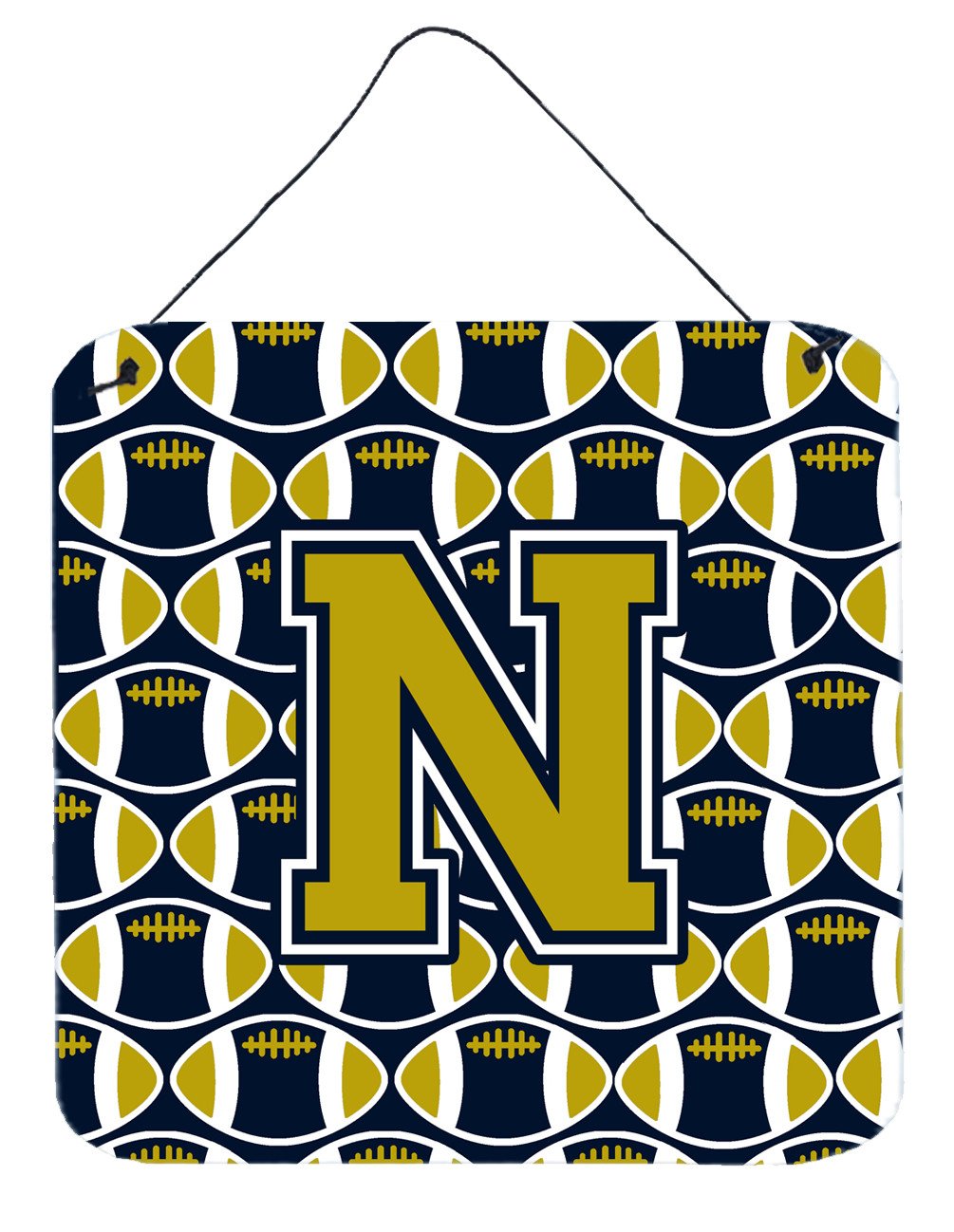 Letter N Football Blue and Gold Wall or Door Hanging Prints CJ1074-NDS66 by Caroline's Treasures