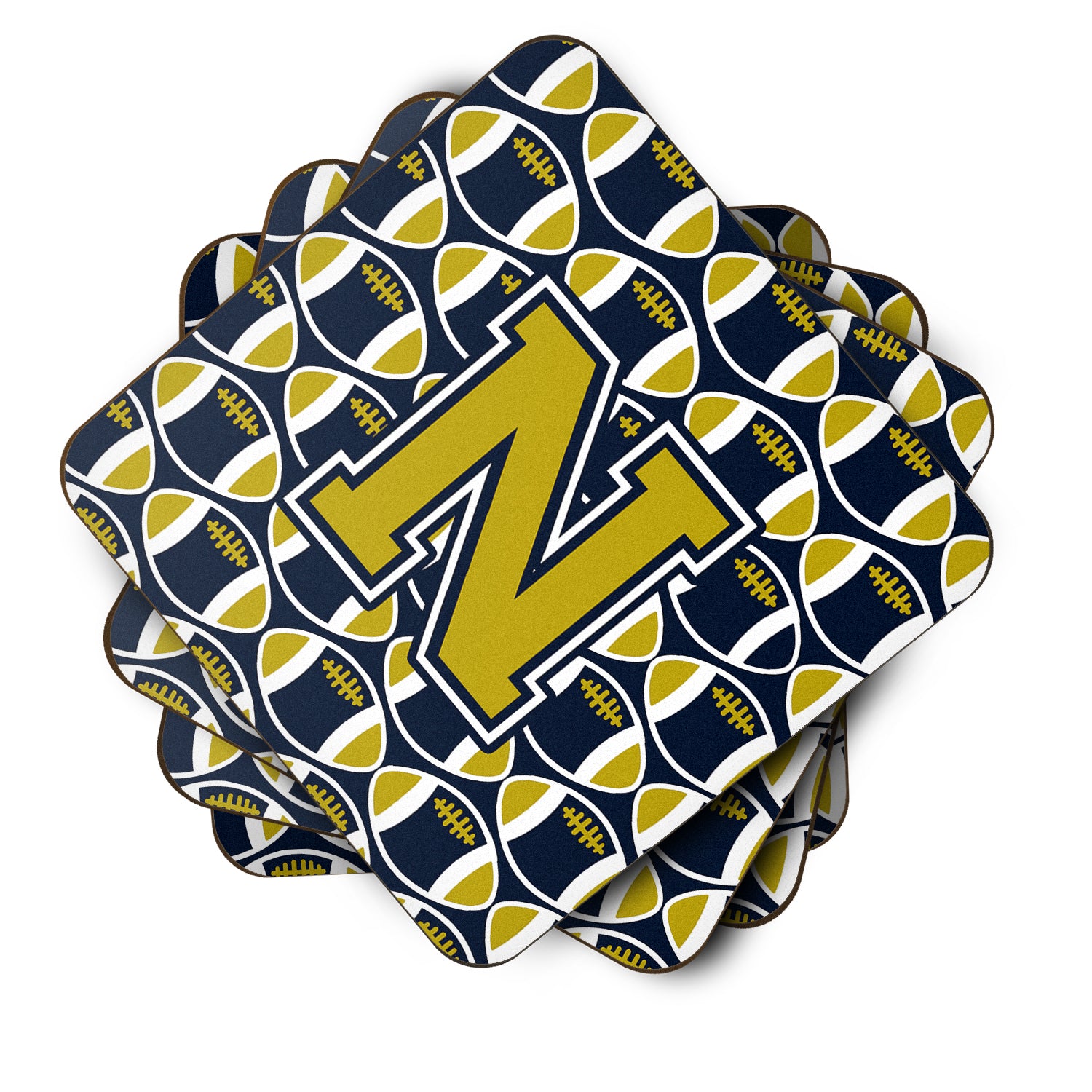 Letter N Football Blue and Gold Foam Coaster Set of 4 CJ1074-NFC - the-store.com