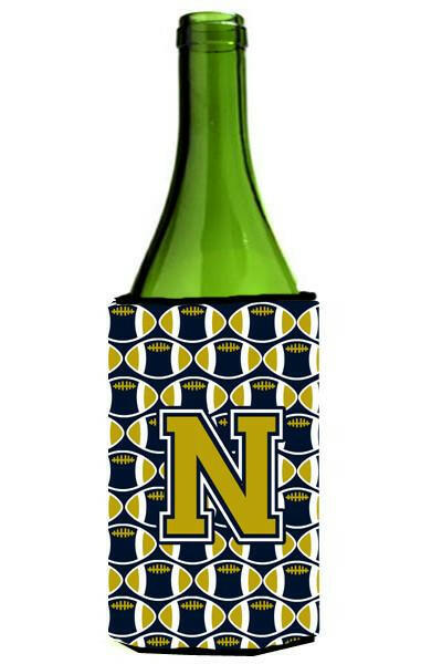 Letter N Football Blue and Gold Wine Bottle Beverage Insulator Hugger CJ1074-NLITERK by Caroline&#39;s Treasures