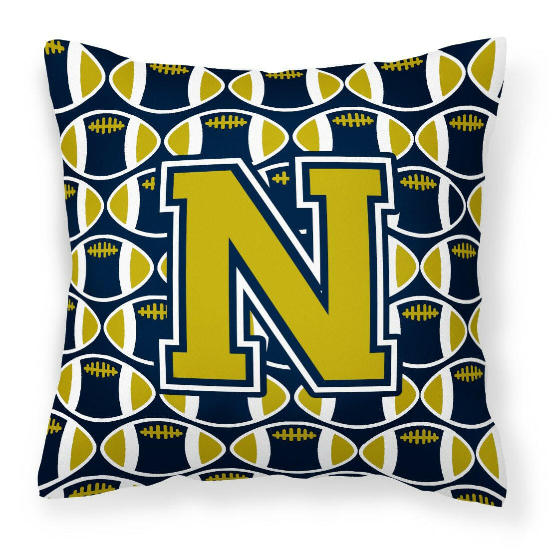 Letter N Football Blue and Gold Fabric Decorative Pillow CJ1074-NPW1414 by Caroline&#39;s Treasures