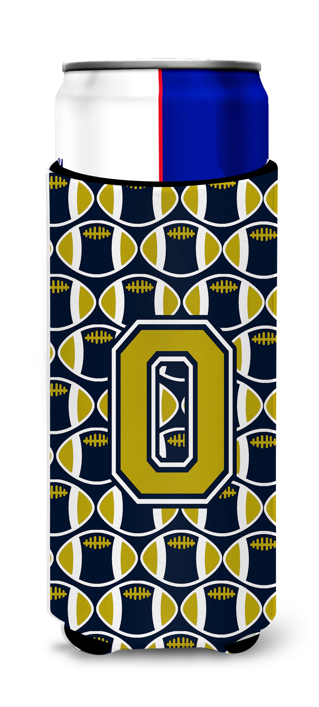 Letter O Football Blue and Gold Ultra Beverage Insulators for slim cans CJ1074-OMUK