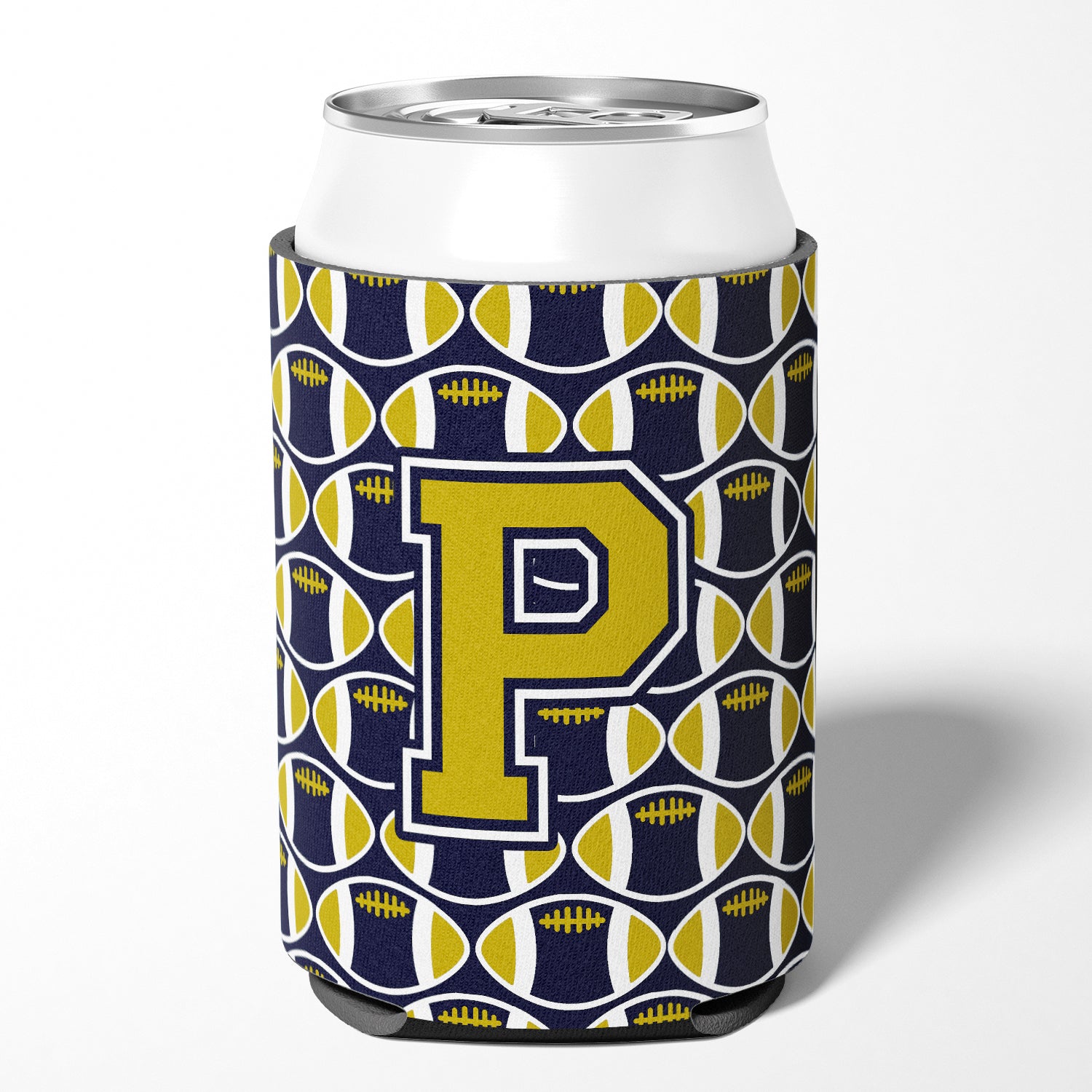 Letter P Football Blue and Gold Can or Bottle Hugger CJ1074-PCC.