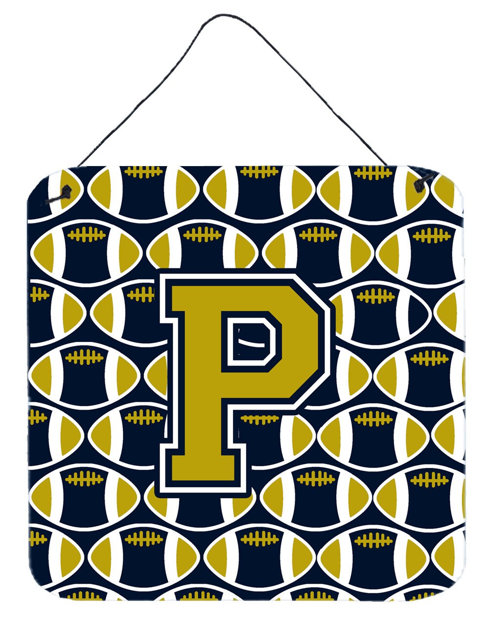 Letter P Football Blue and Gold Wall or Door Hanging Prints CJ1074-PDS66 by Caroline&#39;s Treasures