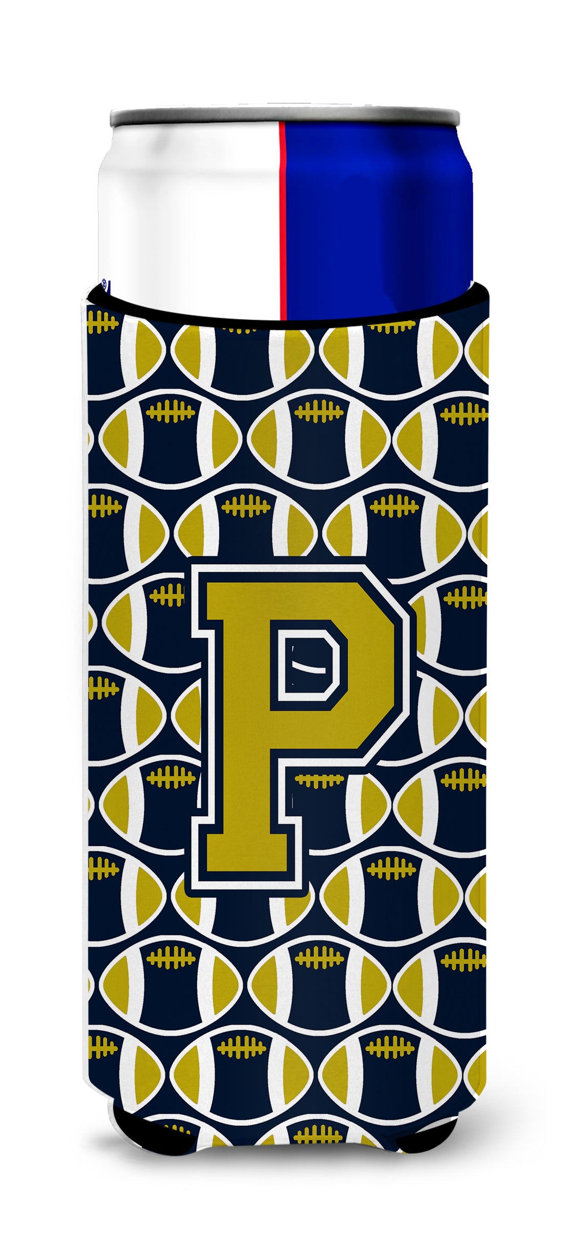 Letter P Football Blue and Gold Ultra Beverage Insulators for slim cans CJ1074-PMUK